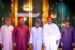 L-R: Anyim, the president, Metuh and Gbajabiamila at the meeting.