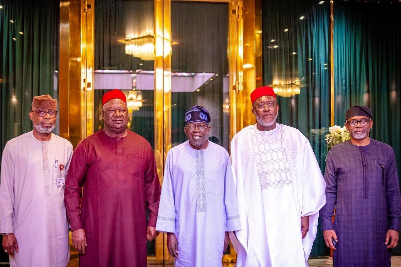 L-R: Anyim, the president, Metuh and Gbajabiamila at the meeting.