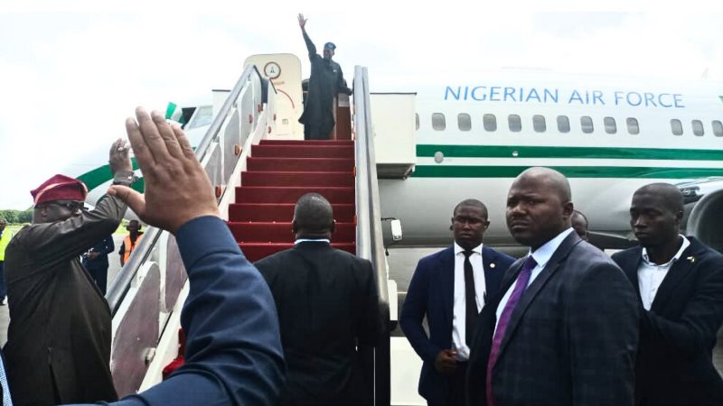 Tinubu returns to Abuja from Guinea Bissau after ECOWAS Summit