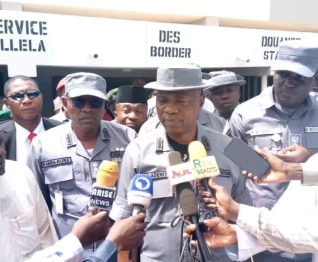 Mr Adewale Adeniyi, the acting Comptroller General Nigeria Custom Service (NCS), inspecting Illela border of Sokoto State.