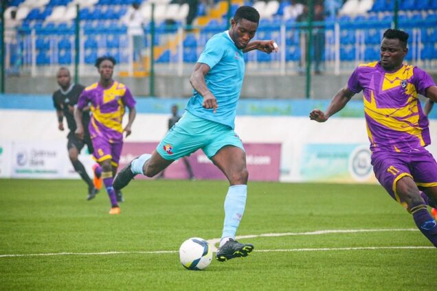 A player for Remo Stars on the ball against Medeama of Ghana