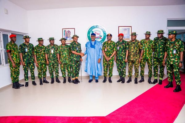 Governor Dapo Abiodun and the new General Officer Commanding (GOC), 81 Division, comprising Ogun and Lagos states, Major General Mohammad Usman, who paid him a courtesy call in his office at Oke-Mosan, Abeokuta on Wednesday.