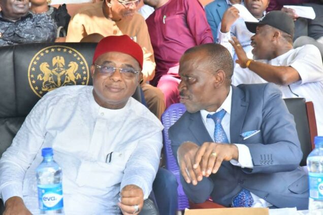 Governor Hope Uzodimma of Imo State (left) and the Head of Service, Barr. Raymond Ucheoma,