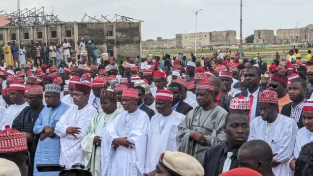 pix shows Governor Yusuf, his Deputy, Kwankwaso, SSG, others during the victory prayer on Saturday in Kano