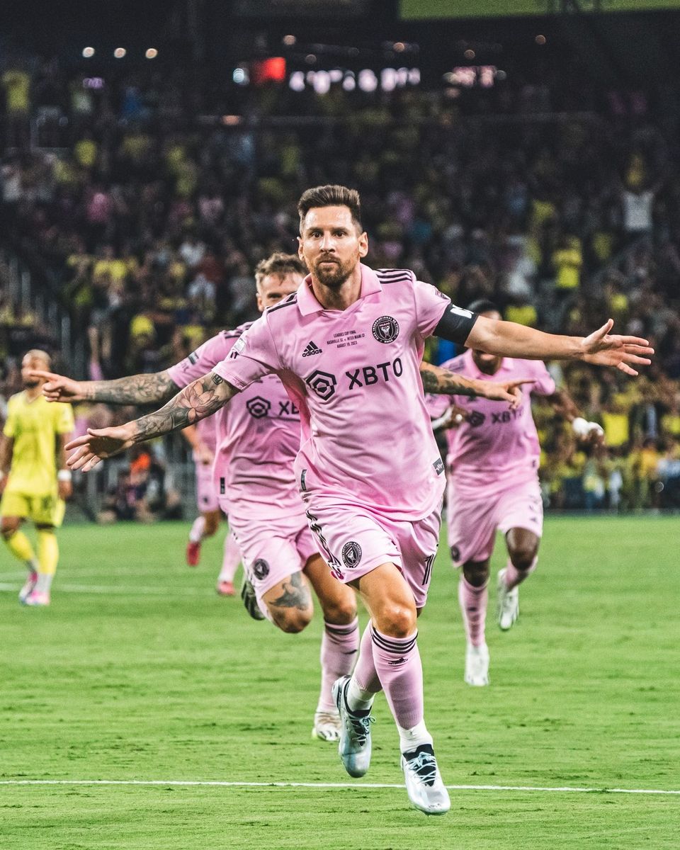 Lionel Messi jubilates after netting first goal for Inter Miami