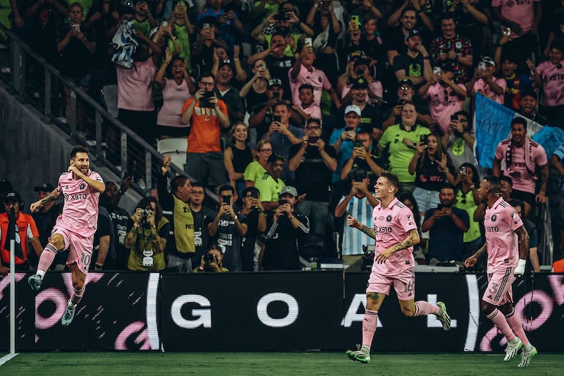 Lionel Messi jumps for joy