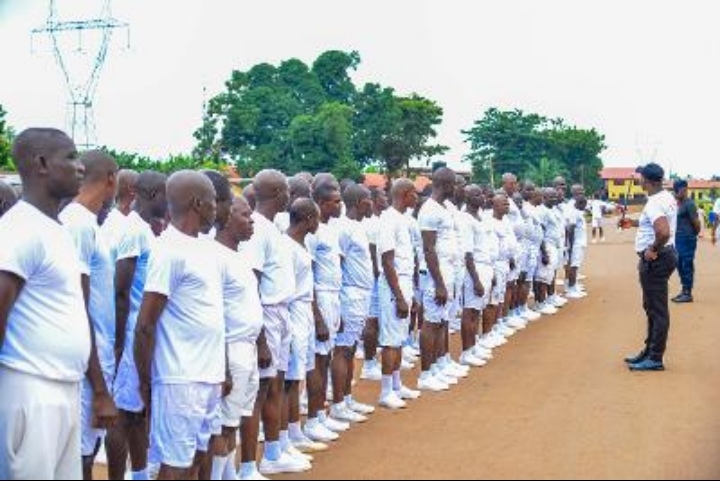 Hunters and personnel of the Edo State Vigilante Security Network, during a training session at the Police Training College, in Benin City.