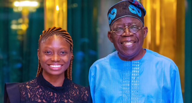 President Bola Tinubu and Orire Agbaje, the 400-level student of University of Ibadan he appointed as member of Presidential  Committee on Fiscal Policy and Tax Reforms