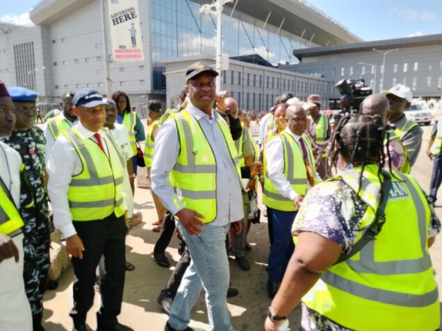 Minister of Aviation and Aerospace Development Festus Keyamo during inspection of facilities at NnamdiAzikiwe International Airport (NAIA)