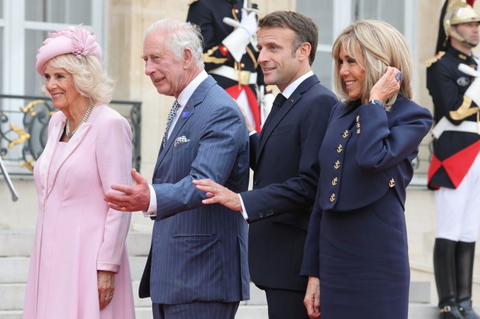 King Charles and Queen Camilla with President Macron and his wife Brigitte in Paris