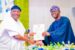 Lagos State Commissioner for Tertiary Education, Hon. Tolani Sule (left) receiving his letter of appointment from Governor Babajide Sanwo-Olu of Lagos State during the inauguration of the State Executive Council by the governor at Adeyemi Bero Auditorium, Alausa, Ikeja. yesterday.