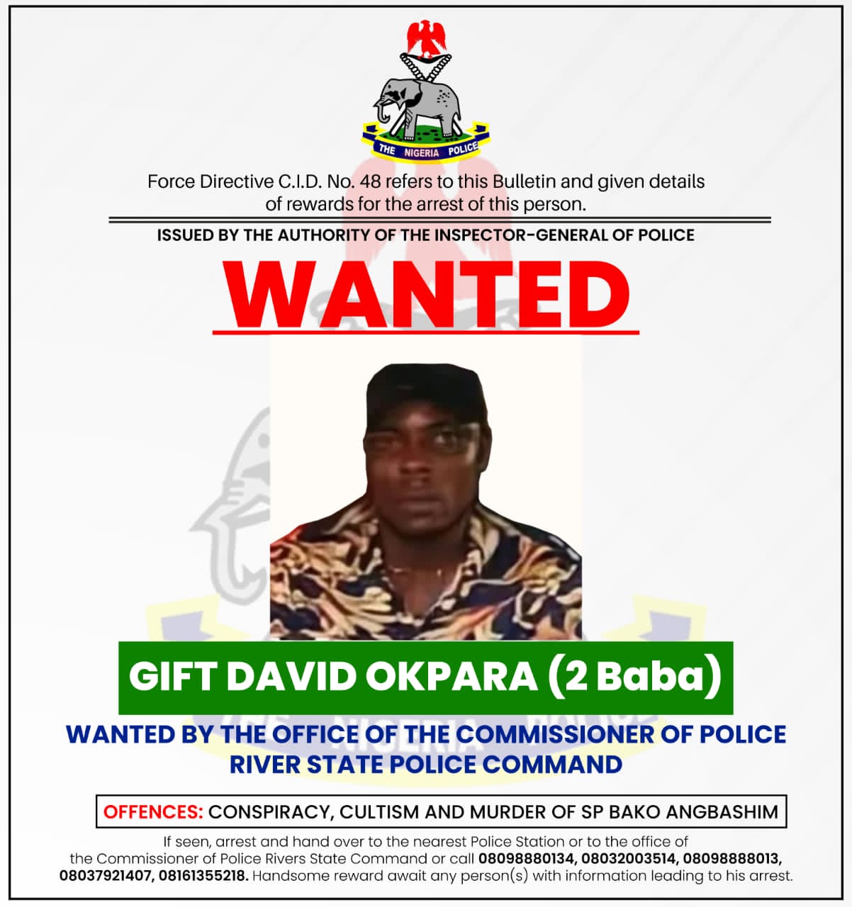 Police officially declare deadly cult leader, 2 Baba wanted for killing DPO