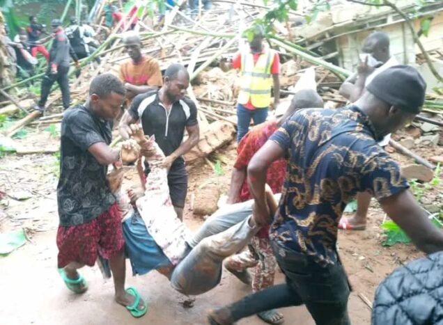 Rescue efforts at the scene of collapsed 3 storey building in Anambra