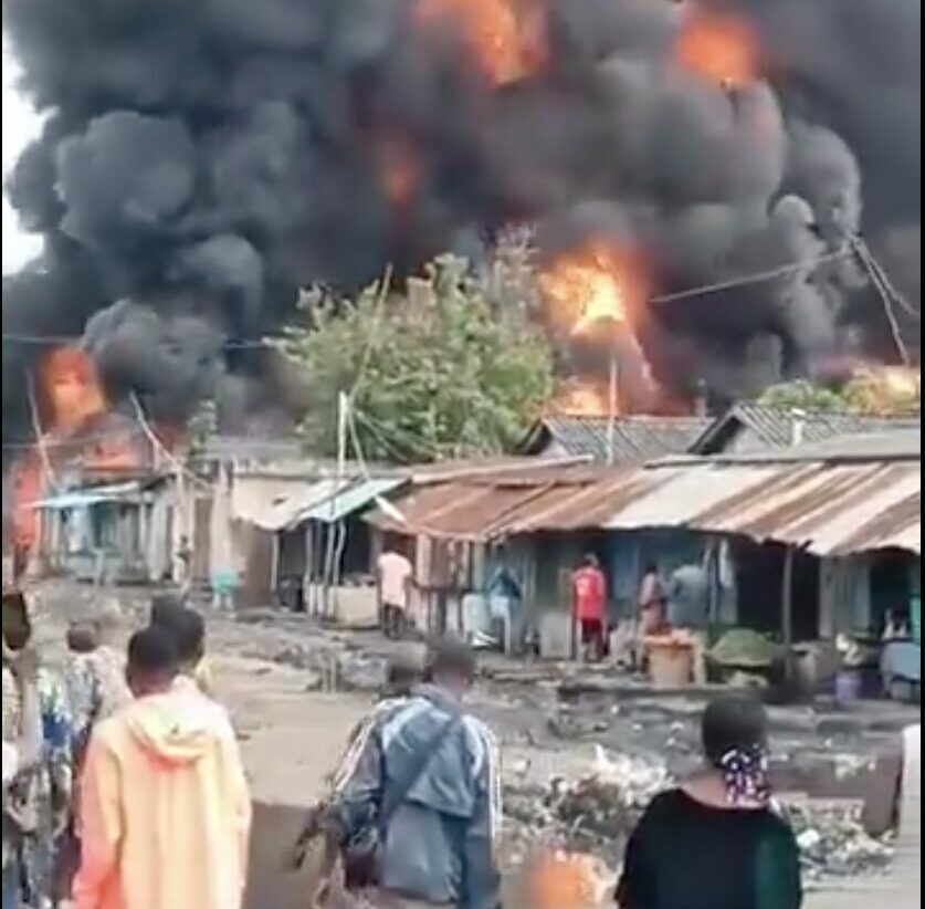 Screen shot of the burning oil depot in Seme-Krake, Benin Republic