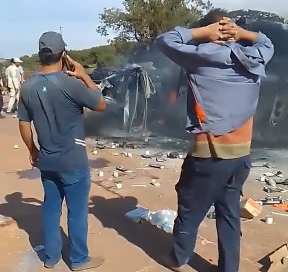 The accident scene in Libya where the Greek rescue members died