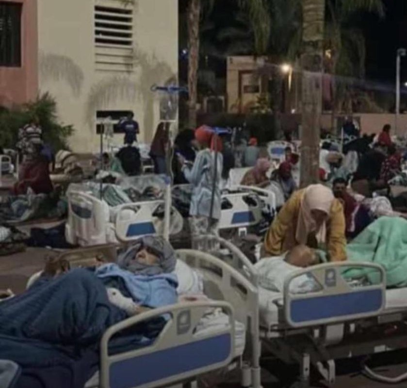 The injured outside a hospital in Morocco