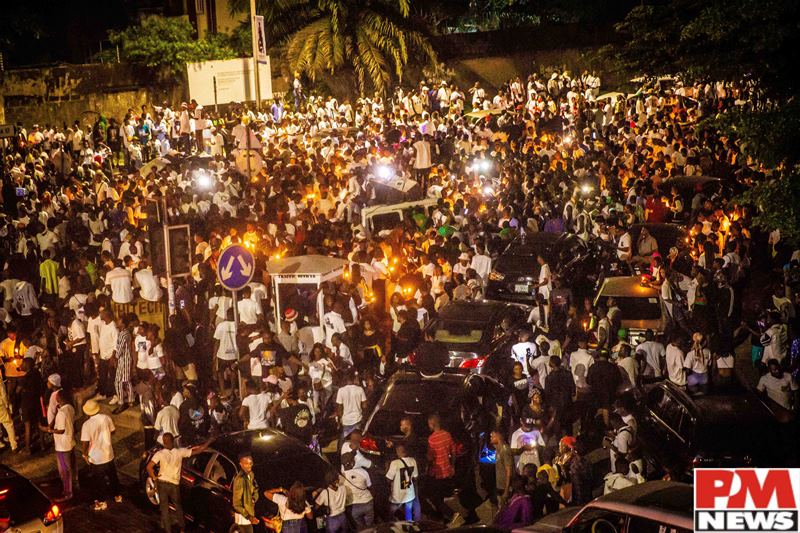 Massive crowd during candlelight process for Mohbad