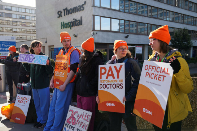 Junior doctors hold a strike amid a dispute with the government over pay, in London