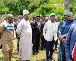 Wike, second right and other officials at the site of Usuma Dam in Abuja
