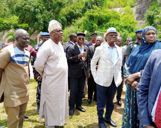 Wike, second right and other officials at the site of Usuma Dam in Abuja