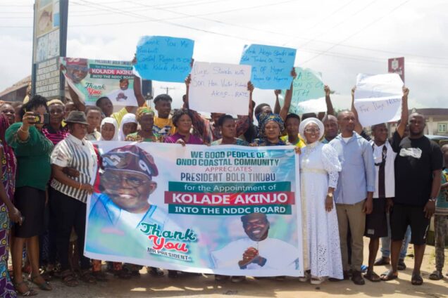 Some indigenes of Ilaje Local Government Area of Ondo in solidarity walk over the appointment of Kolade Akinjo, a member of Peoples Democratic Party into the board of Niger Delta Development Commission (NDDC) by President Bola Ahmed Tinubu.