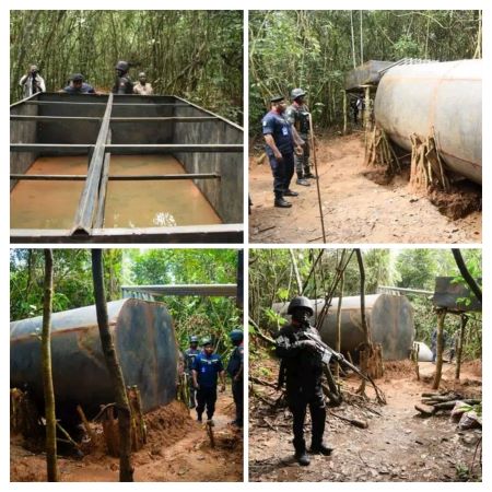 Operatives of NSCDC  discover two illegal refineries with capacity to refine 45,000 litres of crude oil in Umuechem, Etche LG of Rivers State.