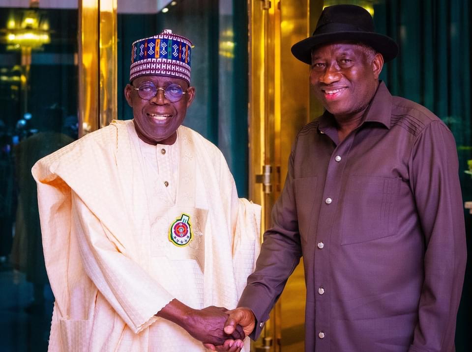 Tinubu receives Jonathan in Abuja