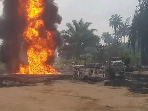 Scene of explosion at an illegal oil refining site in Ibaa Community in Emohua LGA Rivers State.