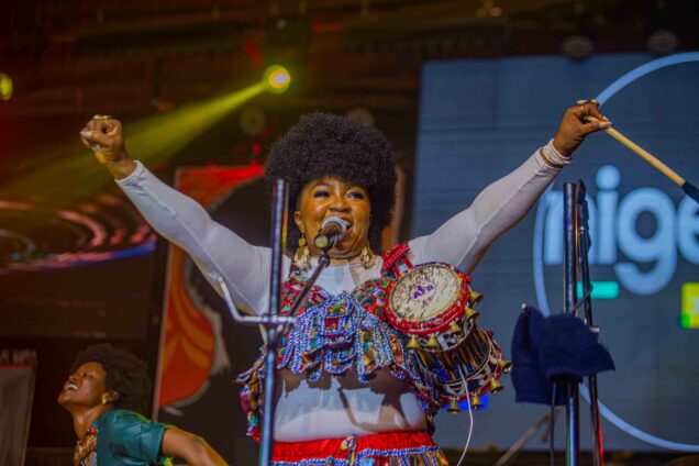 Talking drummer and vocalist, Ara performing at 2023 edition of Felabration