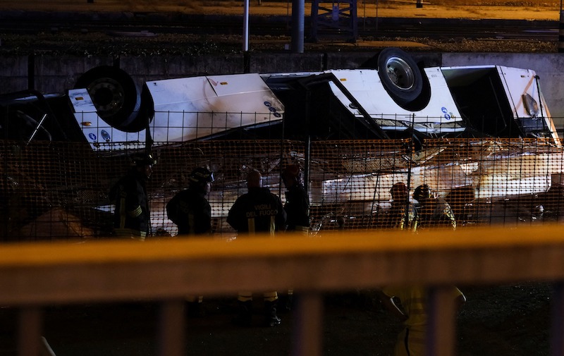 The crashed bus in Venice Italy