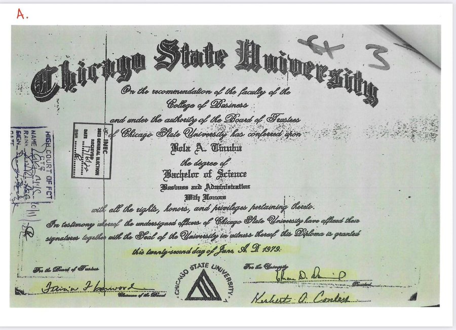 Tinubu's replacement diploma at CSU