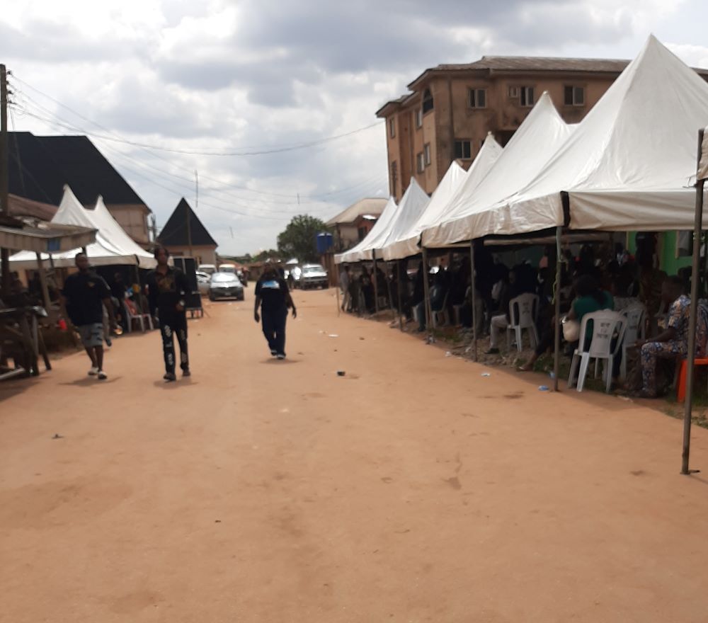 Venue of the funeral where a trigger happy Vigilante accidentally shot his colleague to death in Benin City, Friday, October 20, 2023.