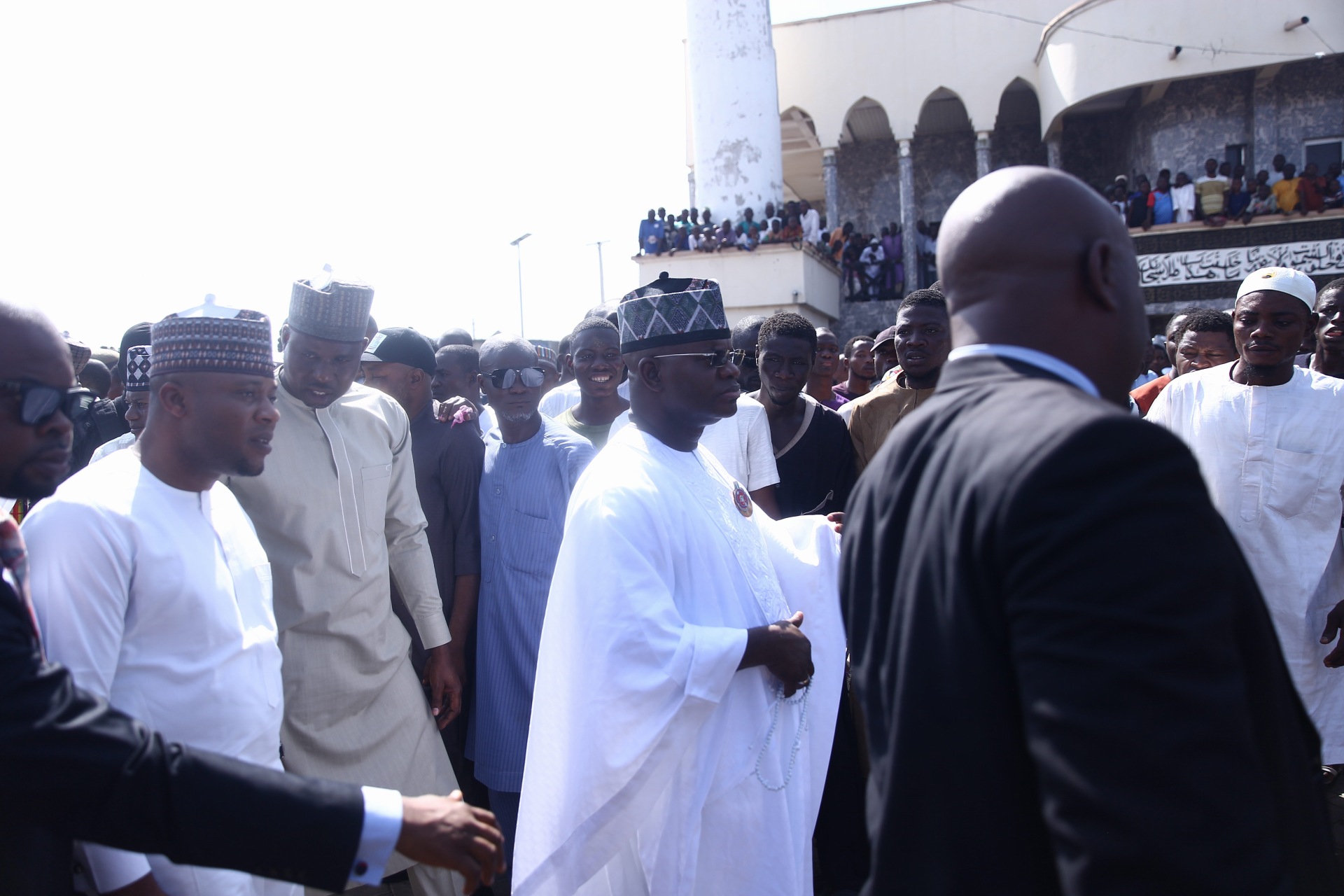 The arrival of Yahaya Bello at the Central Mosque on Friday