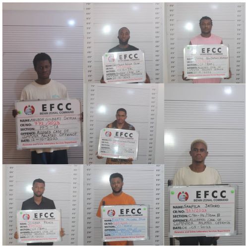 The 8 internet fraudsters sentenced to various jail terms after they pleaded guilty  to one- count separate charges in Benin, Edo State