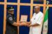 Governor Siminalayi Fubara receiving a plaque from the new Rivers Police Commissioner, CP Olatunji Disu during a courtesy visit on Monday at Government House, Port Harcourt