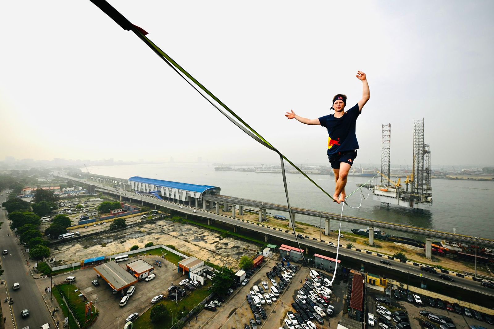 World record holder Jaan Roose dazzles Lagos residents with slacklining skills