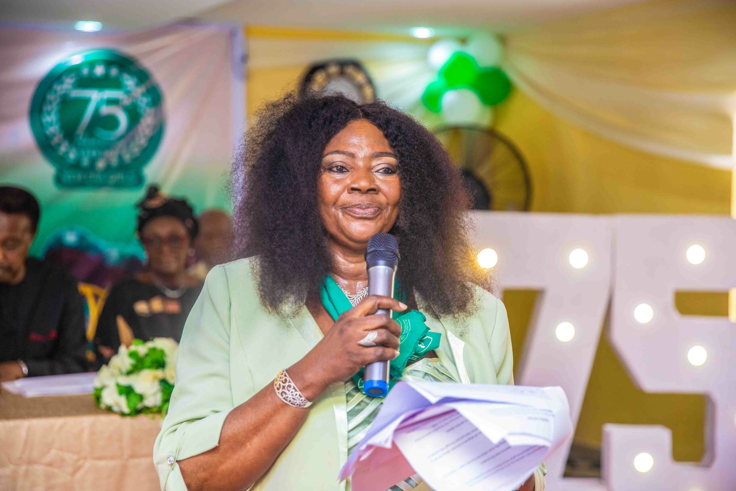 The President, New Era Girls Secondary School Alumnae Association, Mrs Adenike Bankole speaking at the event