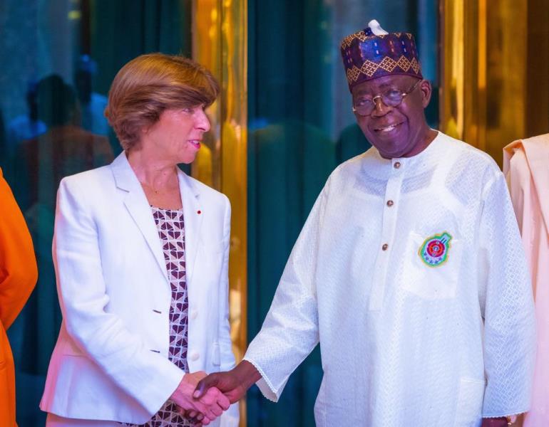 Tinubu with French Envoy, Catherine Colonna