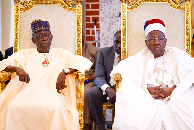 Tinubu grieves over Kaduna bomb victims at Shehu's Palace