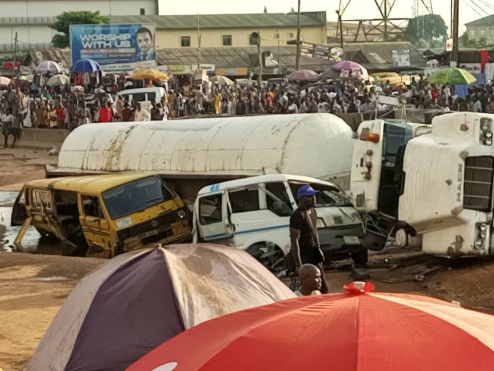 One Feared Dead As Fuel Tanker Crushes Two Vehicles In Lagos