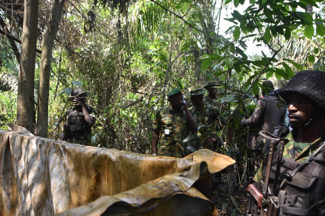 Troops of Nigerian Army uncovers illegal refinery occupying 40 plots of land, concealed beneath dense forest at Odagwa, Etche LG of Rivers