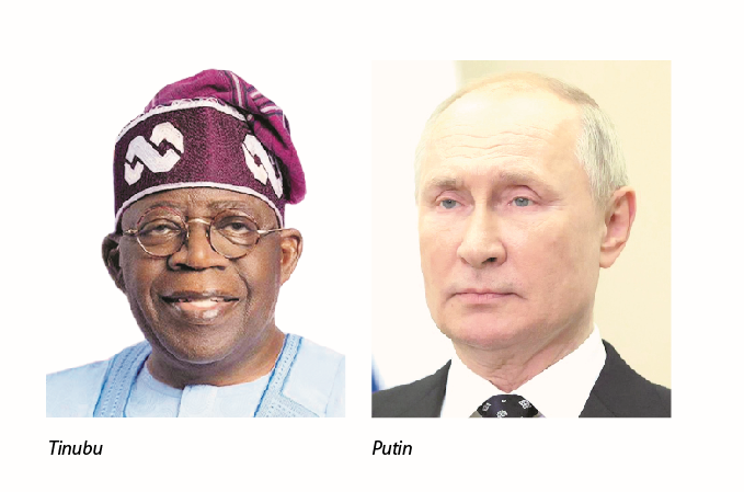 Nigerian President Bola Tinubu (left) and Russian President Vladimir Putin