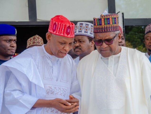 Governor Yusuf and Aliko Dangote during his visit to Kano Government House on Friday