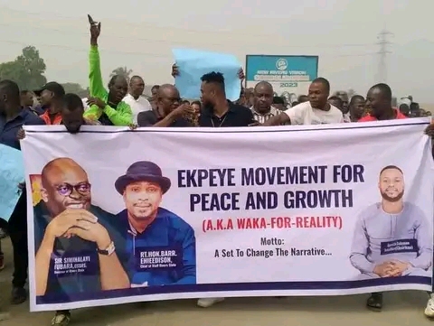 Some members of Ekpeye Ethnic in Rivers nationality protest against FCT Minister Nyesom Wike over alleged harassment of their son, Edison Ehie