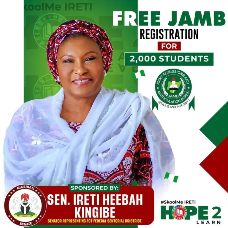 FCT Senator Ireti Kingibe to distribute 2000 JAMB forms to indigent students in the territory as part of her Constituency projects