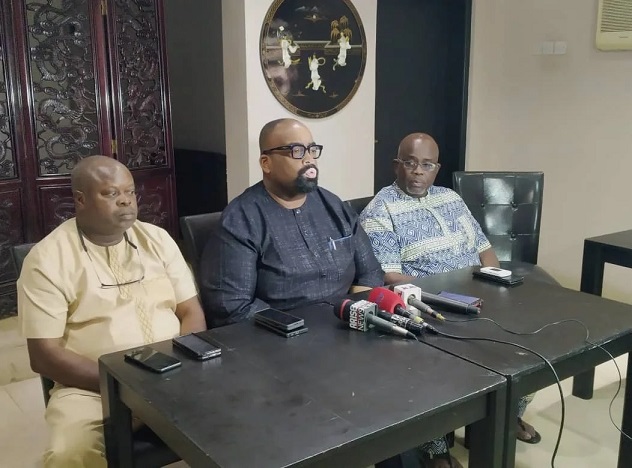 Labour Party aspirant for Edo 2024 governorship election, Olumide Akpata addressing journalists