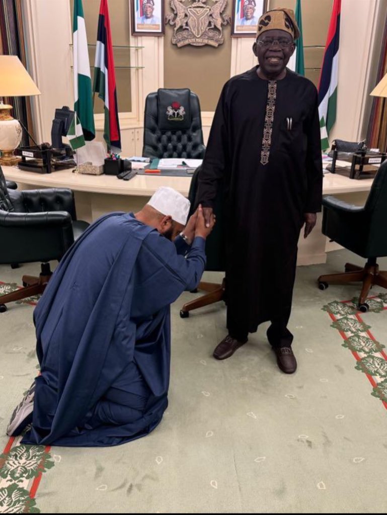 Gov. Mohammed Bago reenacts kind of greetings usually seen between ex- governor, Nasir El-Rufai and former President Buhari with Tinubu