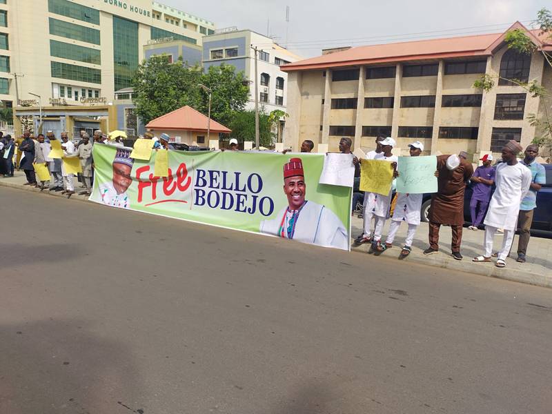 Members of the Miyetti Allah Kautal Hore stage protest in Abuja Court to demand release of their detained president, Bello Bodejo.