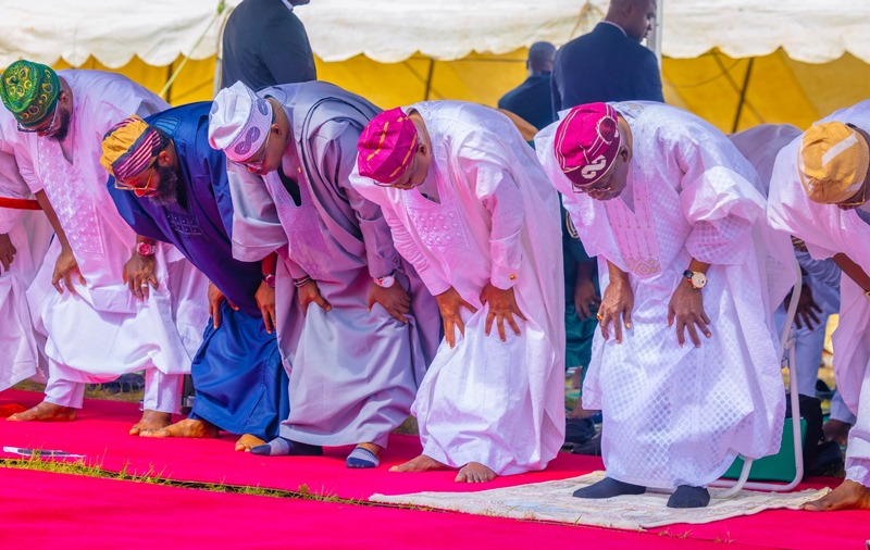 Moment Tinubu observed Eid-el-Fitr prayers in Lagos