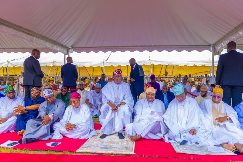 Moment Tinubu observed Eid-el-Fitr prayers in Lagos